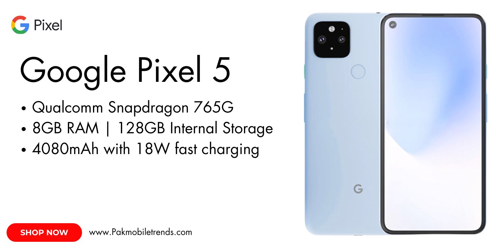 Google Pixel 5 smartphone featuring a compact design, dual rear cameras, and a vibrant OLED display