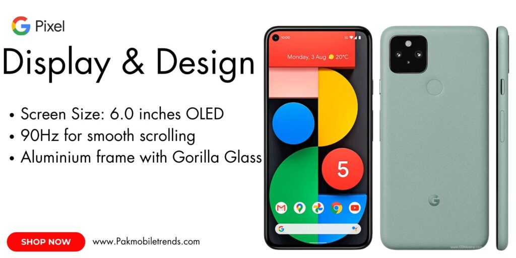 Google Pixel 5 display showcasing vibrant colors, sharp details, and a smooth 90Hz refresh rate for an immersive viewing experience.