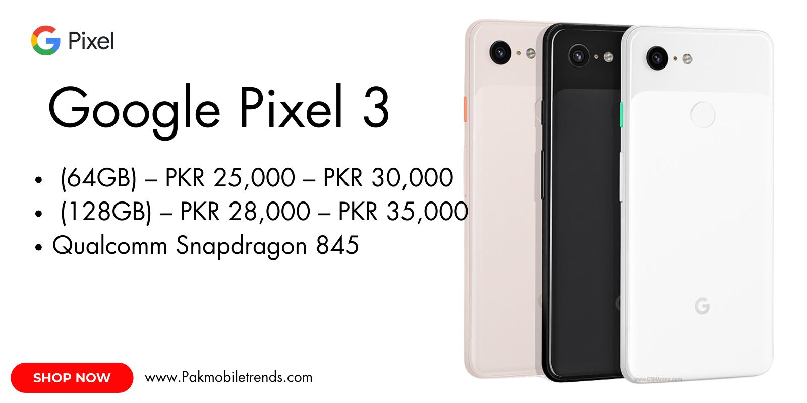 Google Pixel 3 smartphone showcasing its sleek design, compact size, and vibrant display on a white background.