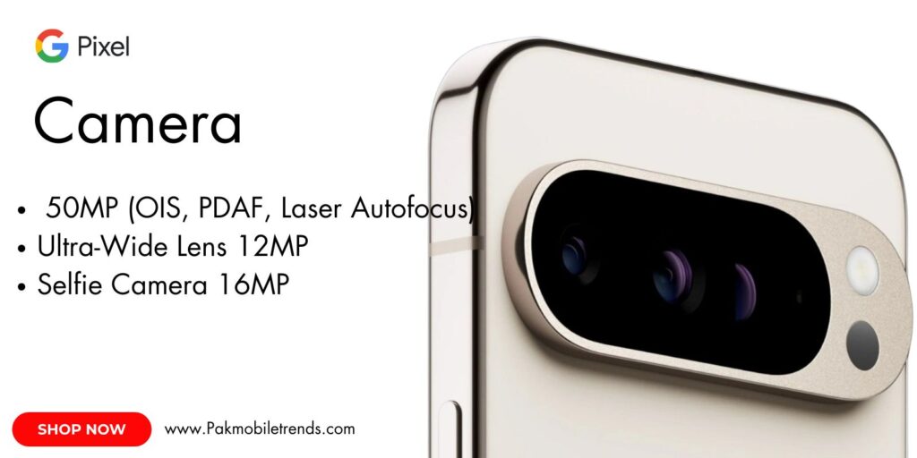 Google Pixel 9 smartphone showcasing its advanced camera system with multiple lenses and sleek design.