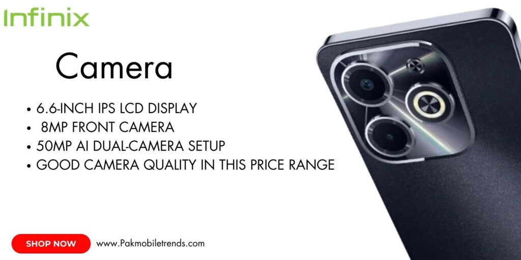 Infinix Hot 40i camera close-up highlighting its advanced lens and AI features