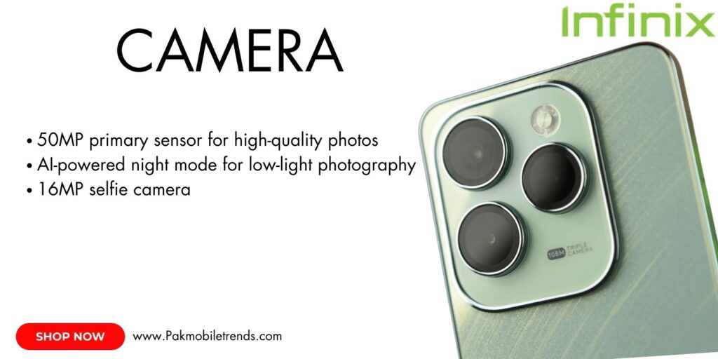 Infinix Hot 40 Pro smartphone showcasing its high-resolution camera with AI-powered photography features