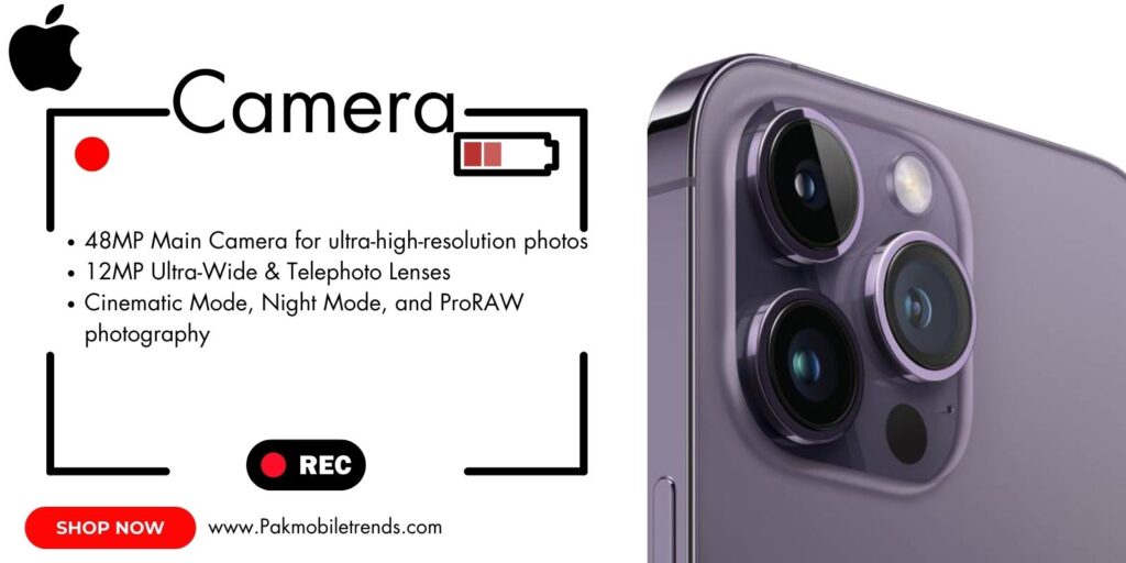 Close-up of iPhone 14 Pro Max camera and Super Retina XDR display