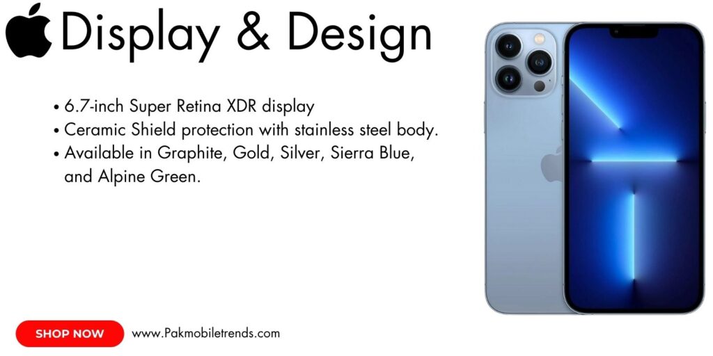 iPhone 13 Pro Max display with Super Retina XDR technology and ProMotion