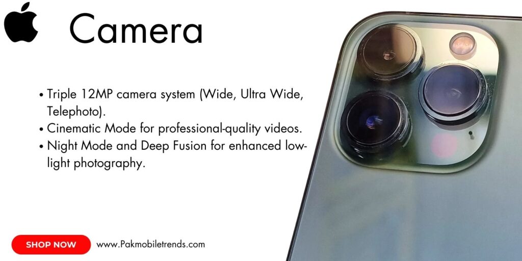 Close-up of iPhone 13 Pro Max triple-lens camera system with LiDAR sensor