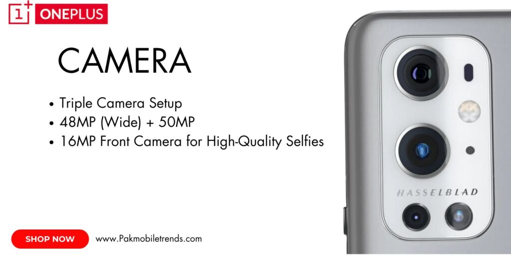 OnePlus 9 smartphone showcasing its advanced triple-camera system with Hasselblad technology for stunning photography.