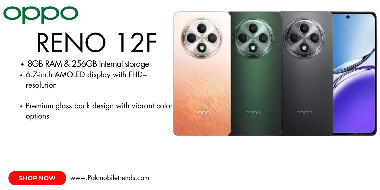 Oppo Reno 12F with sleek design and high-resolution display