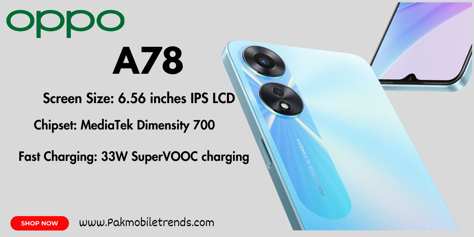 Oppo A78 smartphone showcasing sleek design and vibrant display