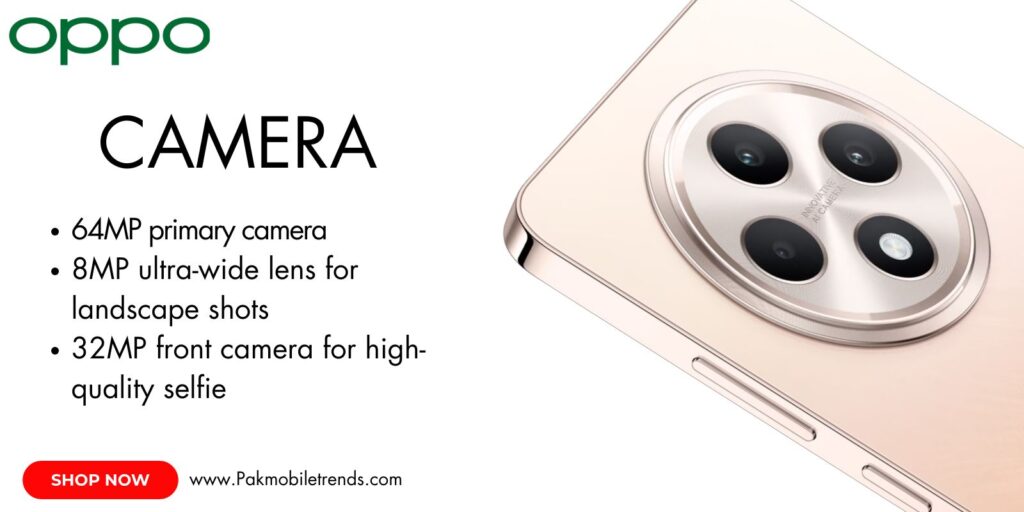OPPO Reno 12F smartphone showcasing its triple rear camera setup with AI features