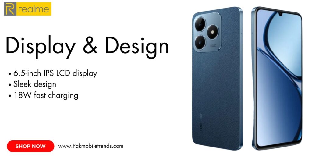 Realme C63 smartphone featuring a vibrant 6.5-inch HD+ display with a waterdrop notch for an immersive viewing experience.