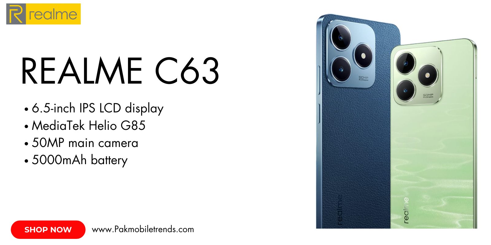 Realme C63 smartphone showcasing sleek design, vibrant display, and advanced camera features