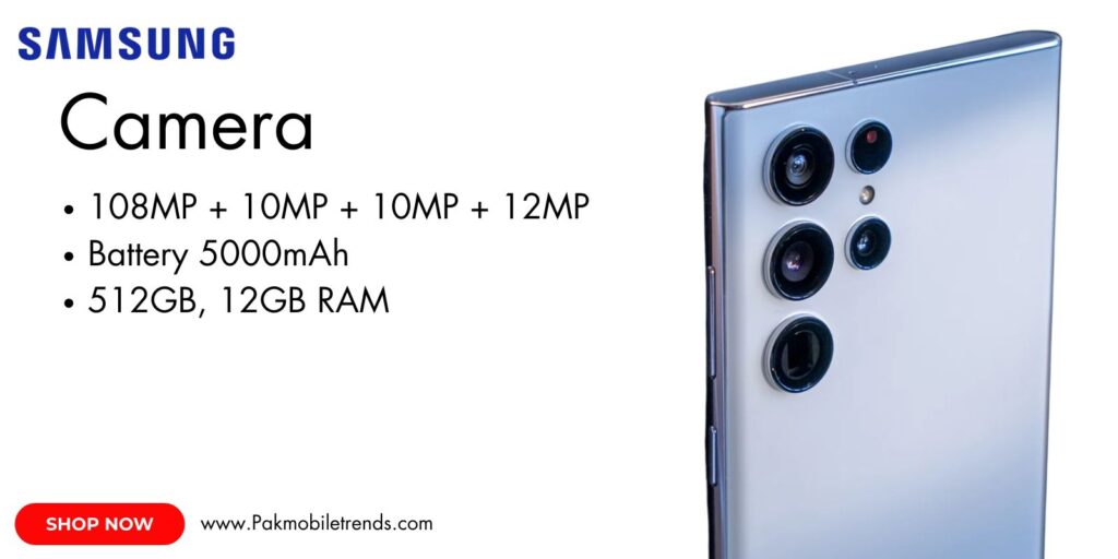 Samsung Galaxy S22 Ultra showcasing its advanced camera system with multiple lenses, including a 108MP main sensor, for stunning photography.