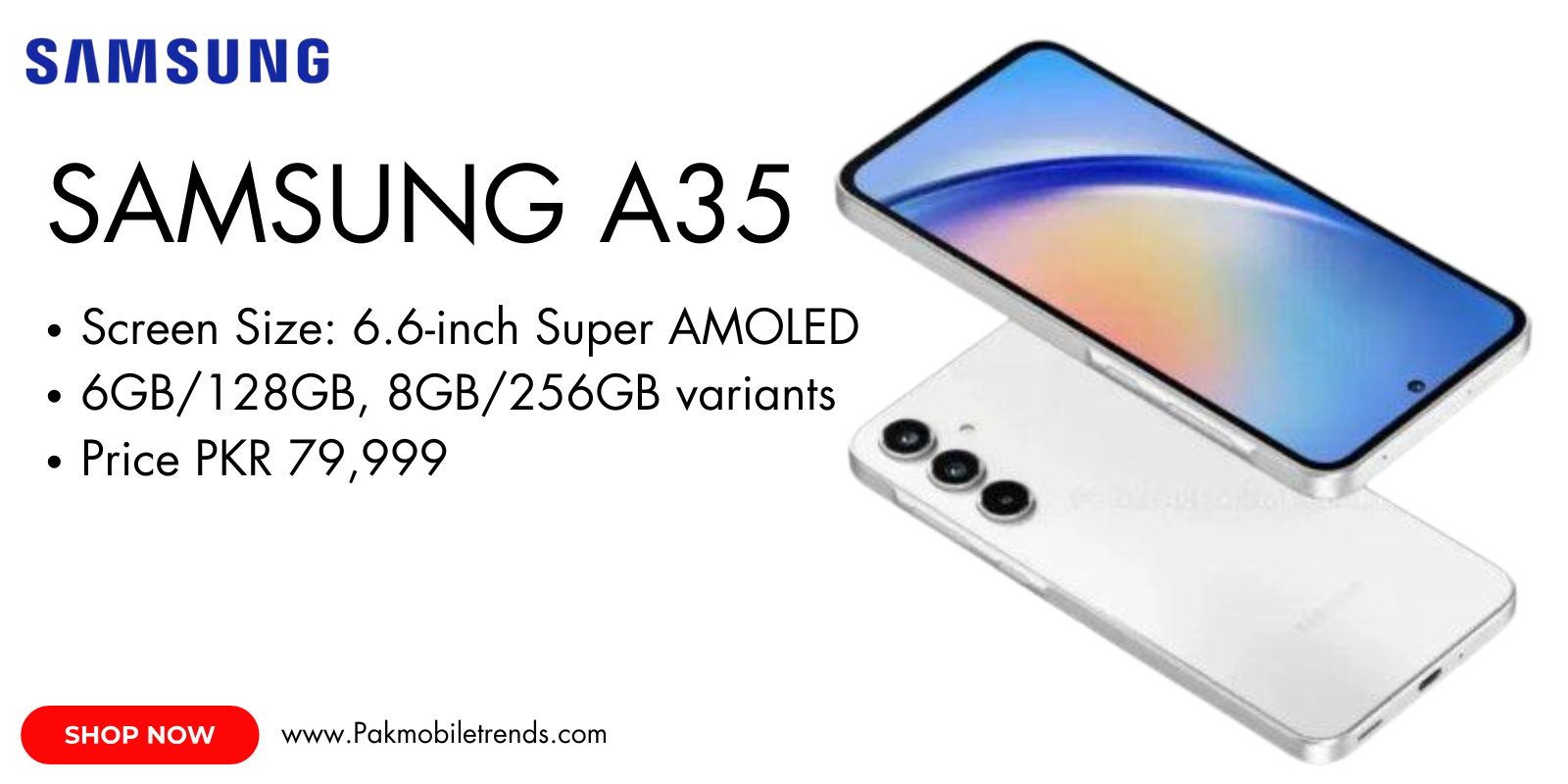 Samsung Galaxy A35 smartphone featuring a sleek design, vibrant display, and advanced camera setup.