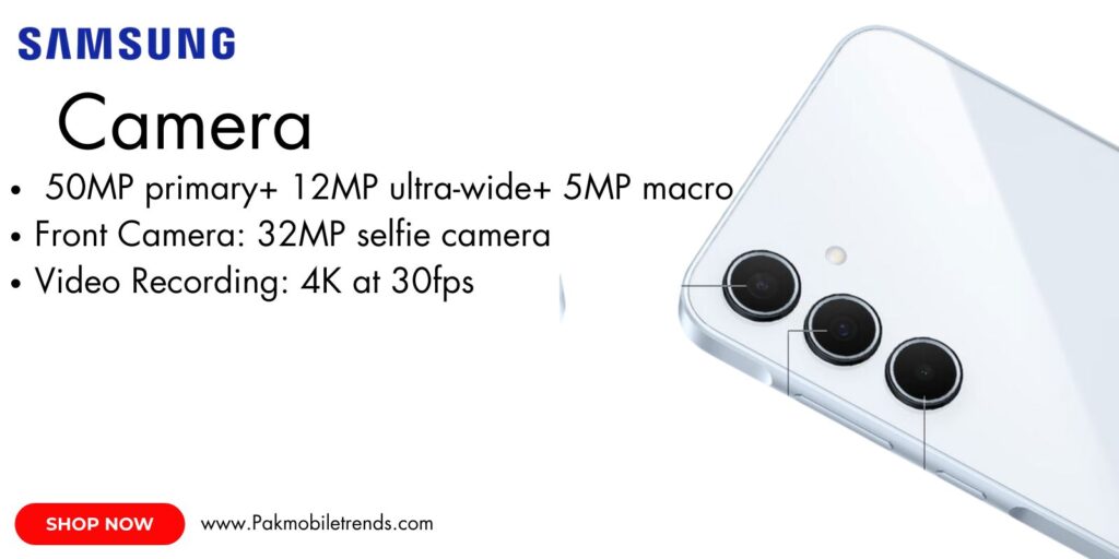 Samsung Galaxy A35 showcasing its advanced camera system with multiple lenses for stunning photography