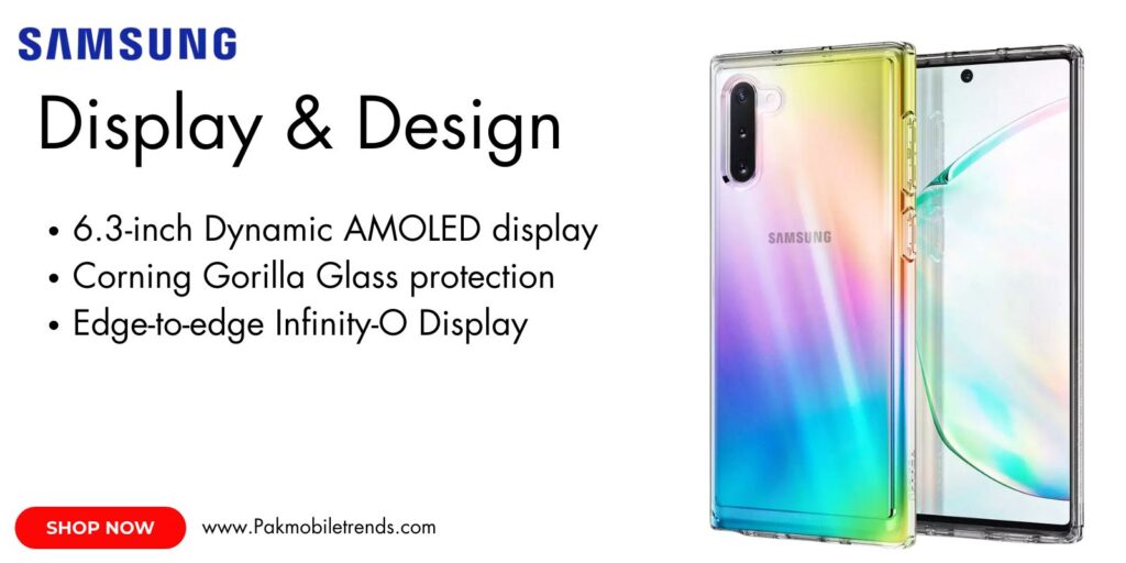 Samsung Galaxy Note 10 featuring a vibrant edge-to-edge AMOLED display with S Pen stylus for seamless productivity and creativity