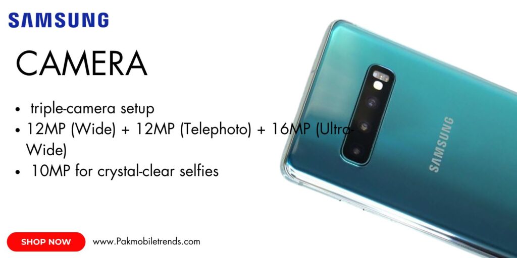 Samsung Galaxy S10 showcasing its advanced triple-camera setup for stunning photos and videos."