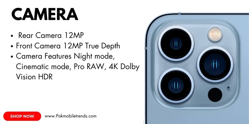 Close-up shot of the iPhone 13 Pro Max's triple-lens camera system with a LiDAR sensor, highlighting its sleek design and professional-grade photography capabilities