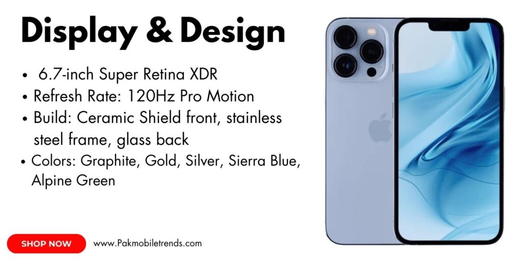 iPhone 13 Pro Max with Super Retina XDR display, triple-camera system, and sleek design.
