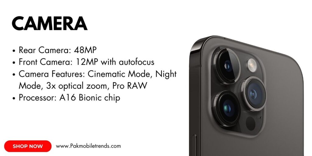 Close-up shot of iPhone 14 Pro Max triple-lens camera with advanced ProRAW and Night Mode capabilities
