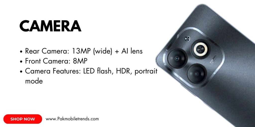 "Infinix Smart 8 smartphone with a high-resolution dual-camera setup and sleek design