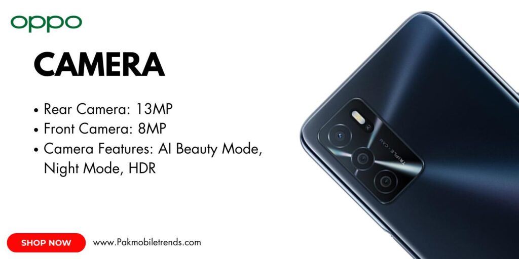 Close-up of the Oppo A18 smartphone showcasing its dual rear camera setup with LED flash, sleek design, and vibrant display.