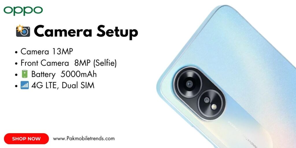 Close-up of the Oppo A18 smartphone showcasing its dual-camera setup with LED flash, sleek design, and vibrant display