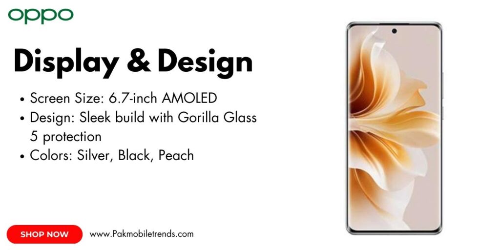 Front and back view of the Oppo Reno 12 smartphone showcasing its sleek design and vibrant display.