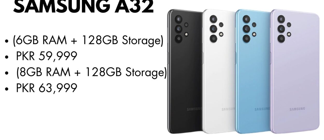 Samsung Galaxy A32 smartphone with a sleek design, quad-camera setup, and vibrant display