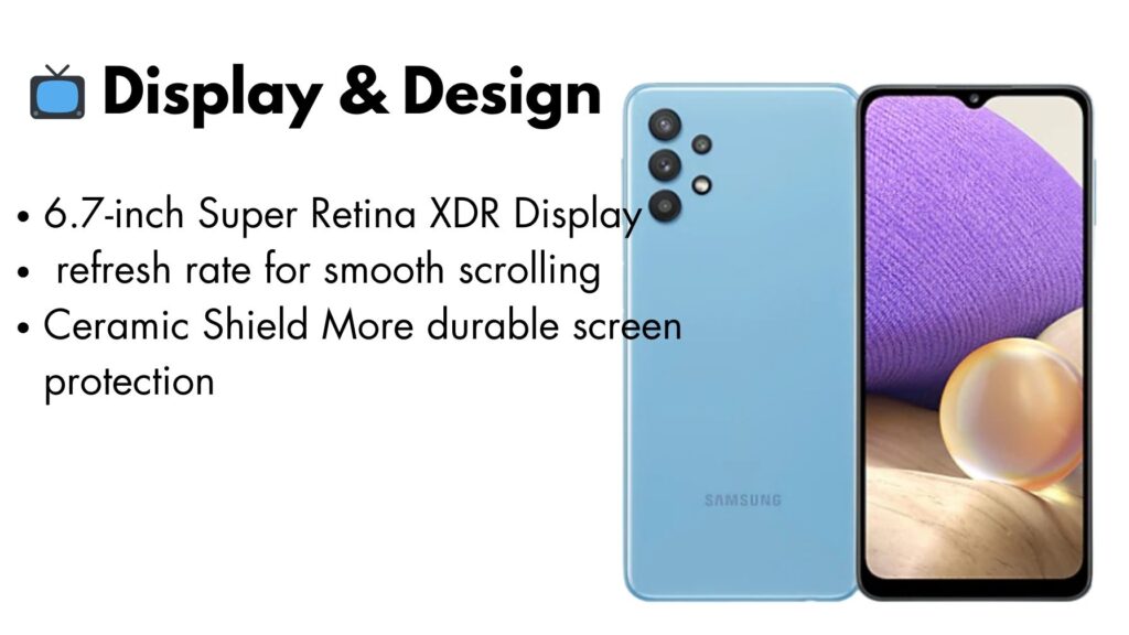Samsung Galaxy A32 with vibrant Super AMOLED display showcasing vivid colors and smooth 90Hz refresh rate.
