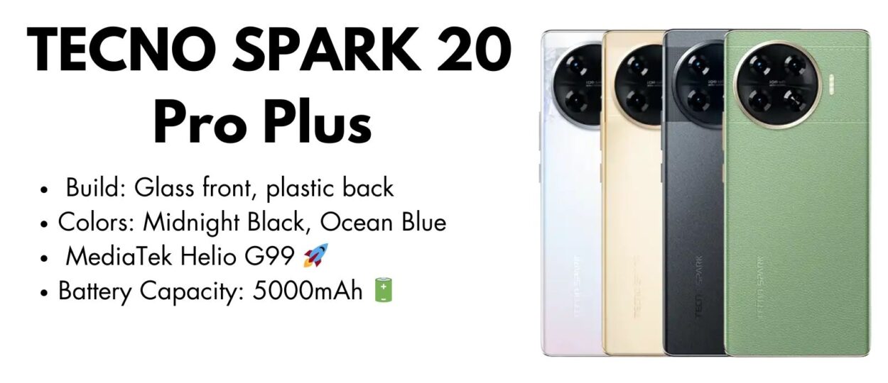 Tecno Spark 20 Pro Plus smartphone showcasing sleek design and advanced camera features
