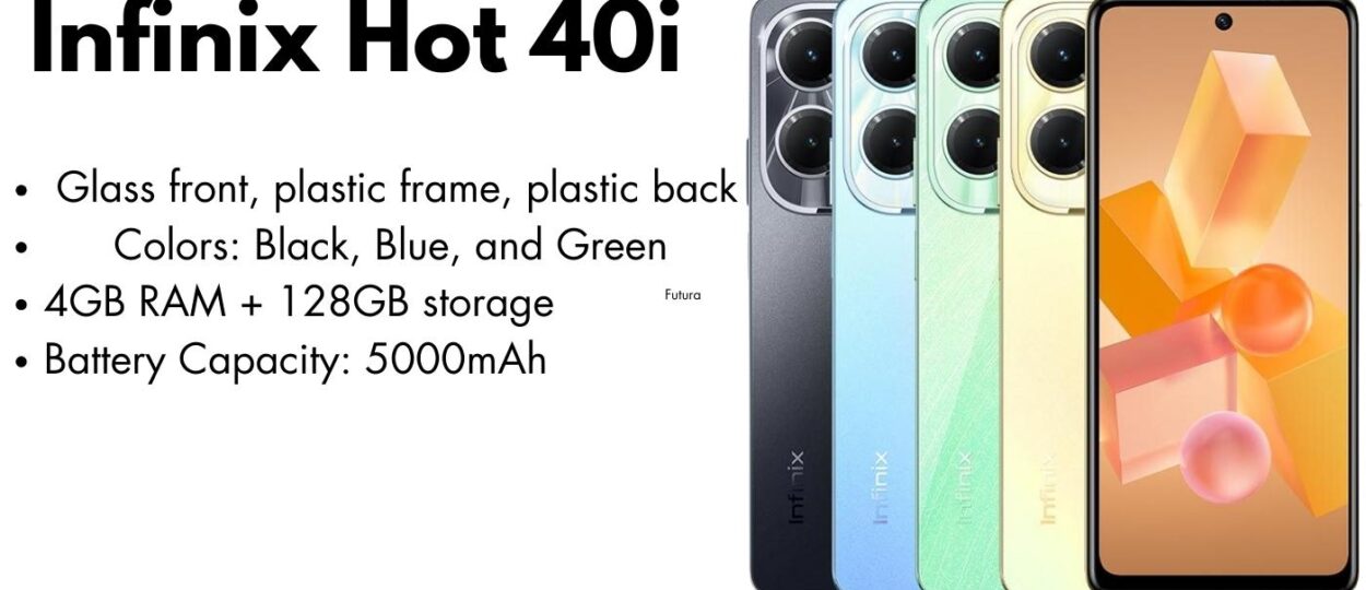 Infinix Hot 40i smartphone with sleek design, vibrant display, and advanced camera features.