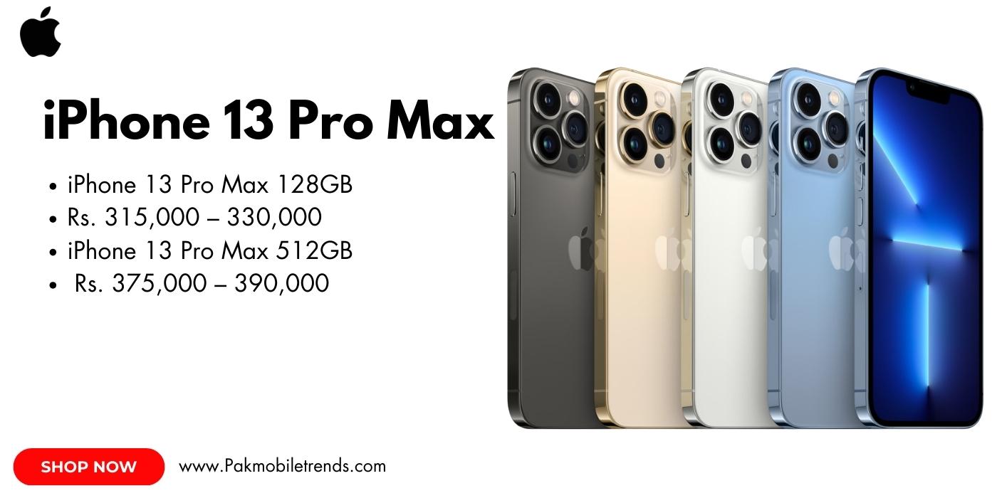 A sleek iPhone 13 Pro Max in Sierra Blue resting on a white surface, showcasing its ceramic shield front, textured matte glass back, and triple-camera system with LiDAR scanner. The device is displayed with a clean, modern aesthetic, highlighting its premium design and advanced features.