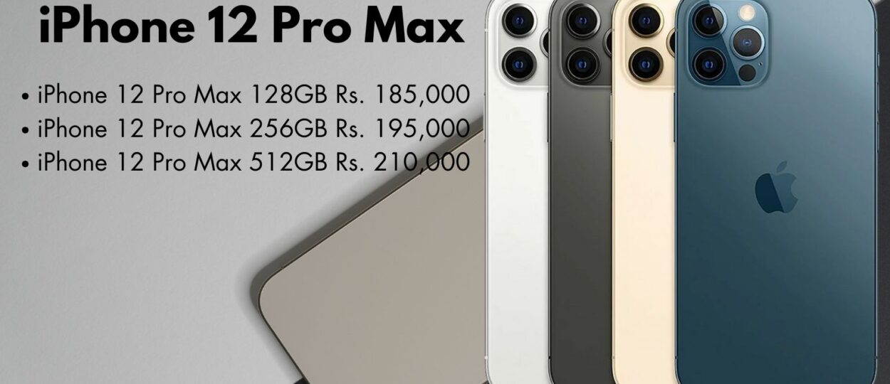 A sleek iPhone 12 Pro Max with a premium stainless steel frame and Super Retina XDR display, showcasing its elegant design and advanced camera system.
