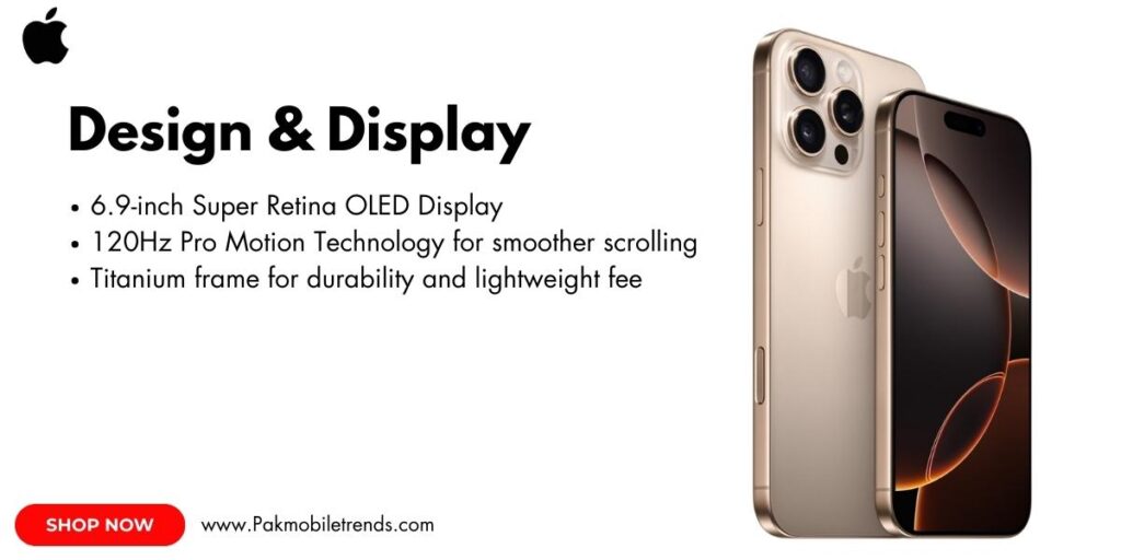 A close-up of the iPhone 16 Pro Max display showcasing its edge-to-edge Super Retina XDR OLED screen with vibrant colors, deep blacks, and a high refresh rate. The display features a slim bezel design and a small Dynamic Island cutout at the top for enhanced functionality.