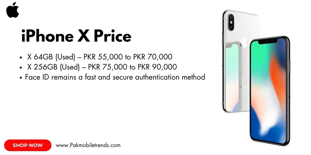 A sleek iPhone X resting on a white surface, showcasing its edge-to-edge Super Retina HD display, stainless steel frame, and dual-camera system