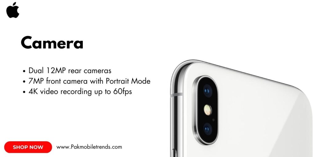 Close-up of iPhone X dual-camera system with 12MP wide-angle and telephoto lenses, showcasing its sleek design and advanced photography capabilities