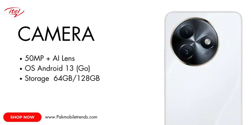 Close-up of the itel S24 smartphone showcasing its advanced camera setup with AI-enhanced features for stunning photography.