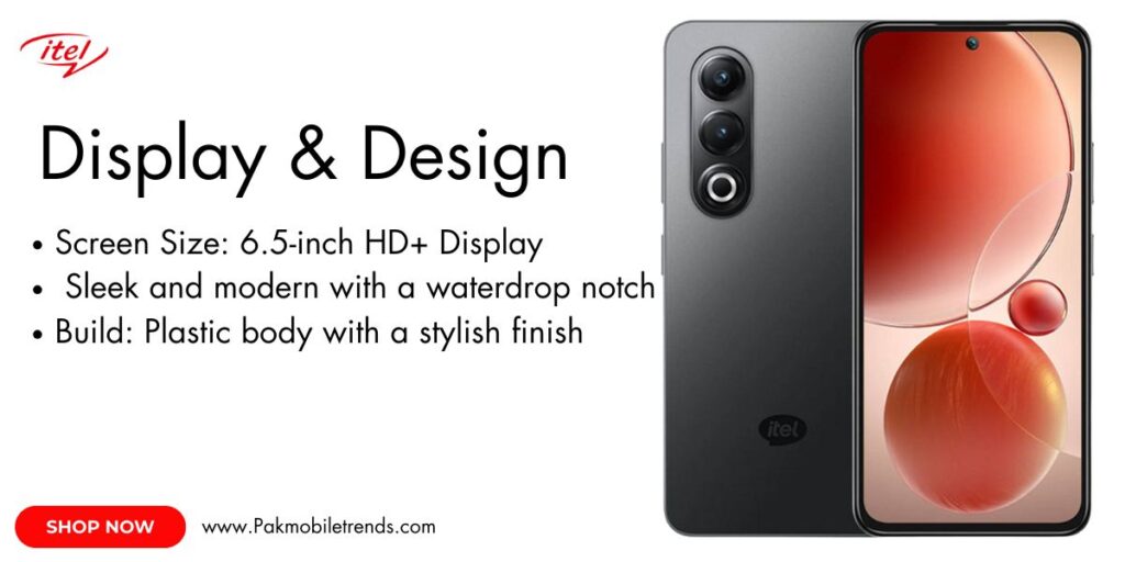 A sleek itel S25 smartphone displayed on a white background, showcasing its large HD+ display, dual rear cameras, and gradient design. The phone is positioned at an angle to highlight its modern aesthetics and premium feel.