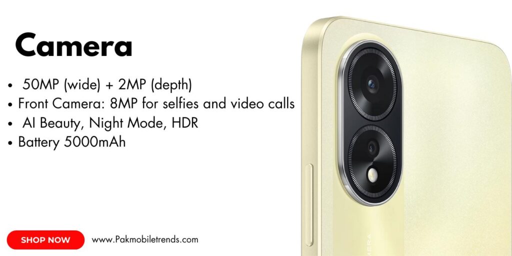 Close-up of the Oppo A38 smartphone showcasing its dual rear camera setup with LED flash, sleek design, and vibrant display.