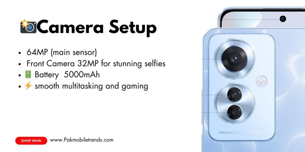 Oppo Reno 11F 5G showcasing its 64MP AI triple-camera system with sleek design.