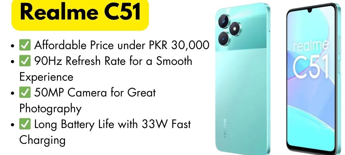 Realme C51 smartphone with sleek design, powerful performance, and long-lasting battery.