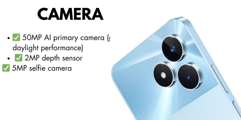Close-up of the Realme Note 50's rear 13MP AI camera lens