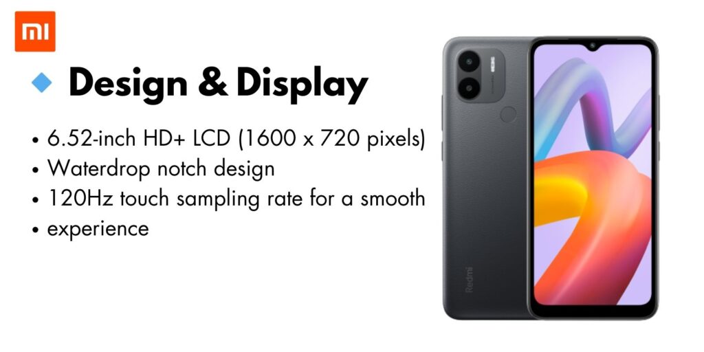 Redmi A2 Plus smartphone with a sleek design and HD+ display