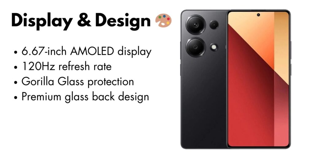 Xiaomi Redmi Note 13 Pro smartphone featuring a 6.67-inch AMOLED display with 120Hz refresh rate.
