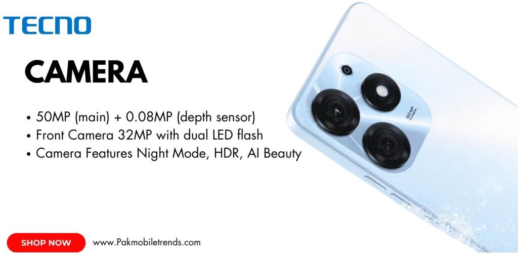 Close-up of the Tecno Spark 10 Pro smartphone showcasing its advanced triple-camera setup with LED flash, highlighting its sleek design and premium finish