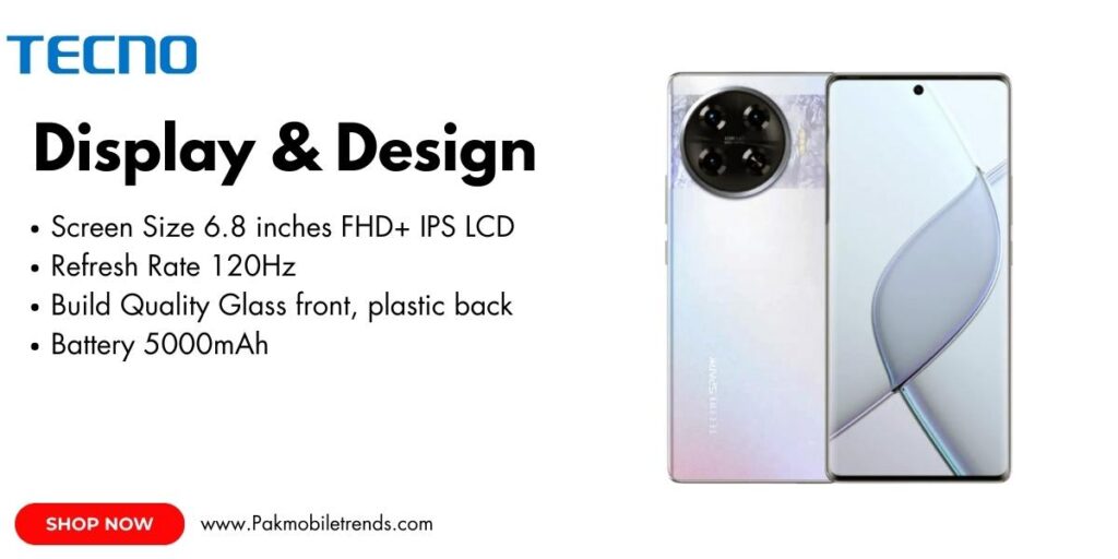 A close-up of the Tecno Spark 20 Pro's vibrant 6.7-inch HD+ display with a smooth 90Hz refresh rate, showcasing vivid colors and sharp details. The screen features a centered punch-hole camera and minimal bezels for an immersive viewing experience.