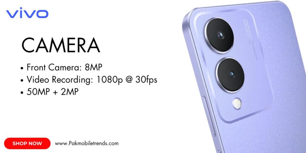 Close-up of the Vivo Y17s dual rear camera setup with LED flash, showcasing its sleek design and advanced photography features.