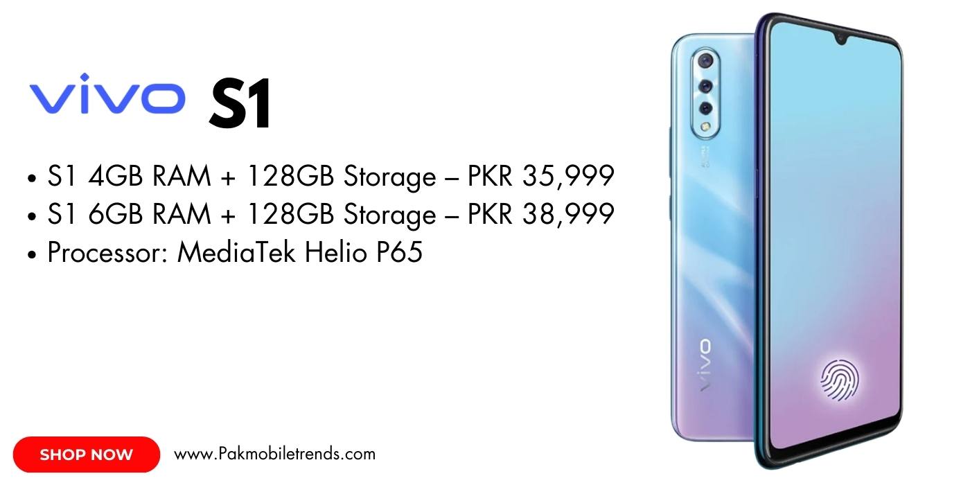VIVO S1 smartphone displayed on a white background, showcasing its sleek design, gradient color finish, and triple rear camera setup.