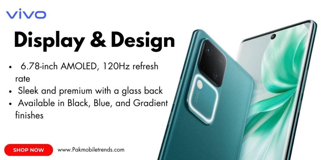 Vivo V30 smartphone featuring a sleek AMOLED display with vibrant colors, slim bezels, and a centered punch-hole camera