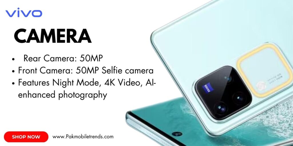 Close-up of the VIVO V30 smartphone showcasing its advanced dual-camera setup with Aura Light, sleek design, and vibrant display.